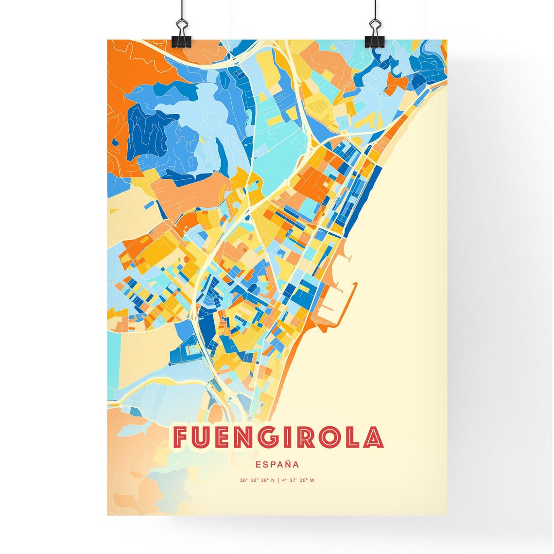 Fuengirola Spain Colorful Blue Orange City Street Map Poster - Image 3