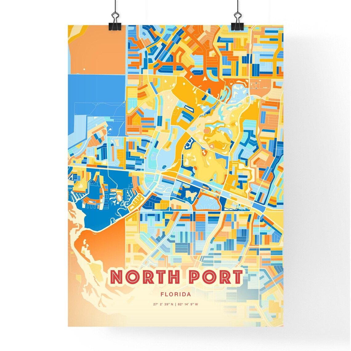 North Port Florida Modern Colorful City Street Map Art Poster