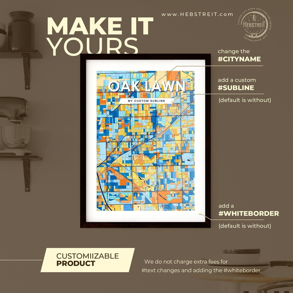 Oak Lawn Vibrant Geometric Mosaic City Street Map Art Poster - Image 2