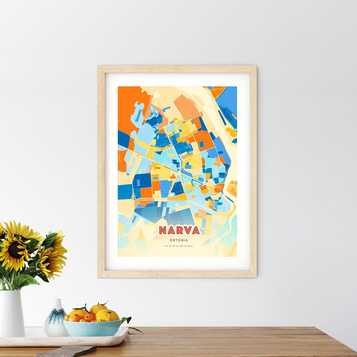 Narva Estonia Modern Geometric Blue Orange City Map Art Poster - Image 2