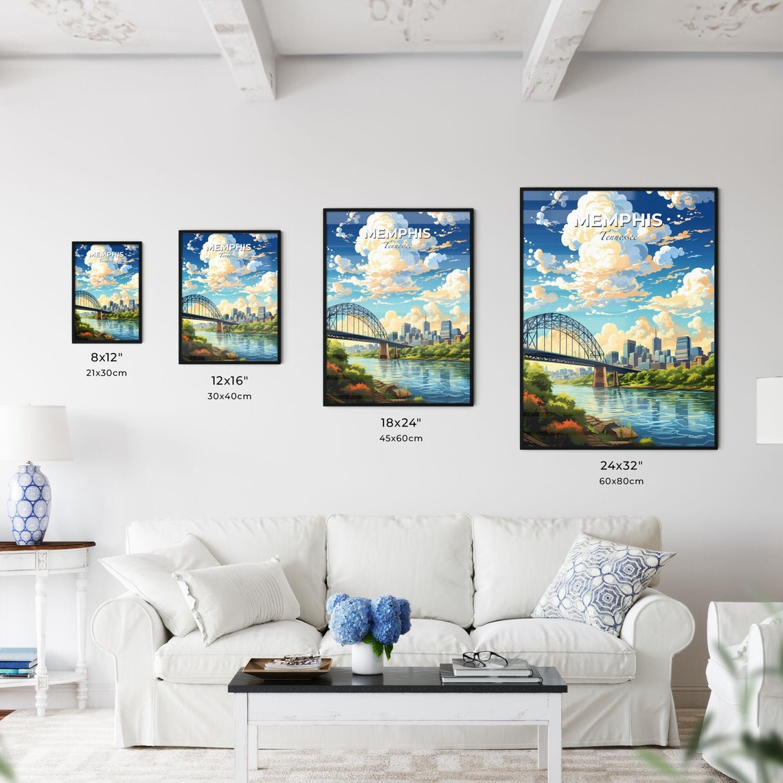Memphis Tennessee Iconic Bridge Over River Skyline Travel Poster - Image 3