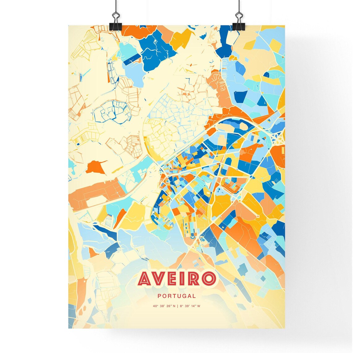 Aveiro Portugal Colorful Blue Orange Lagoon City Map Art Print - Image 3