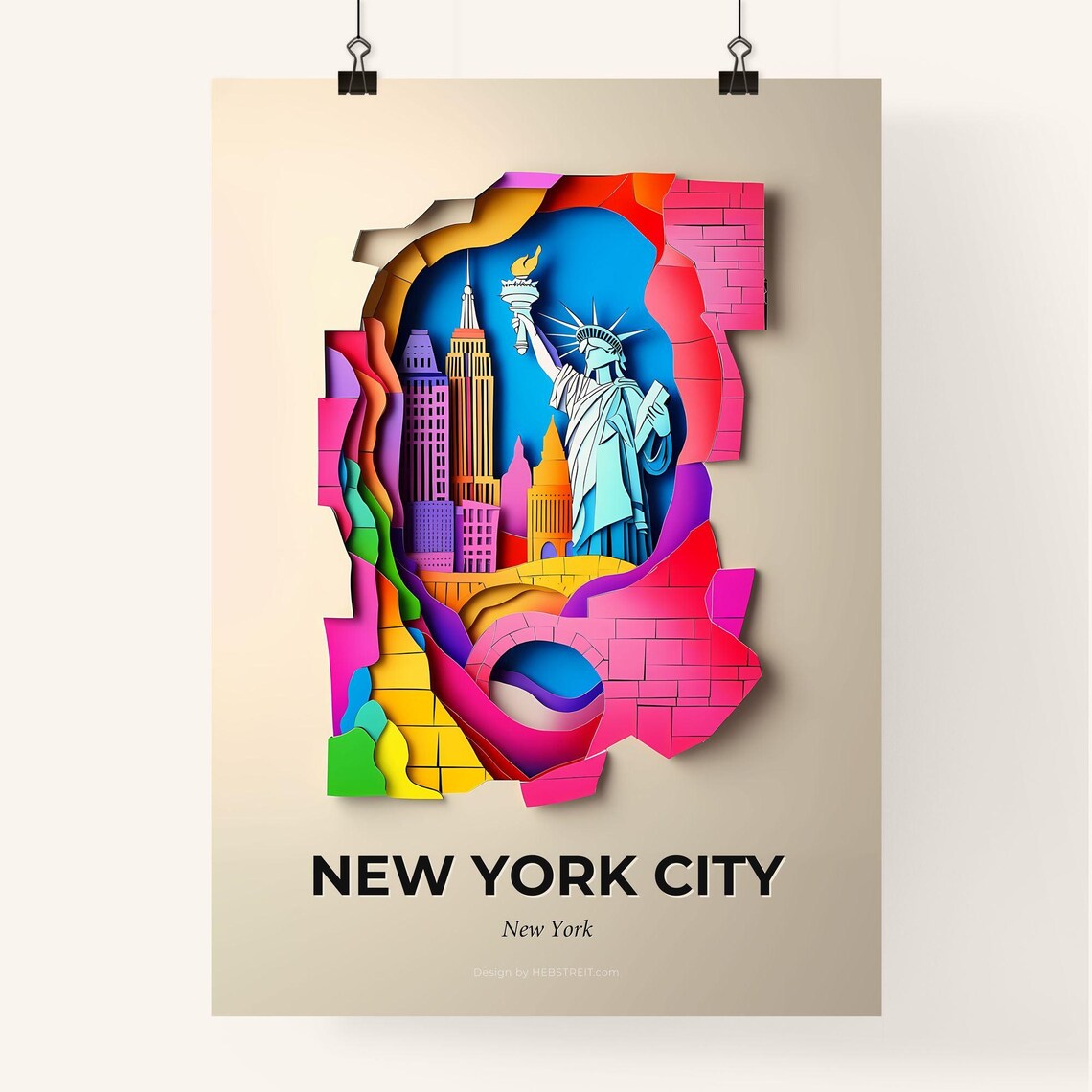 New York City New York Statue of Liberty Paper Cut Art Poster - Image 4