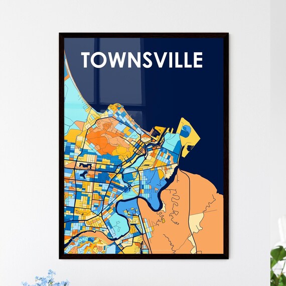 Townsville Australia Blue Orange City Map Poster Bold Modern Street Grid Art