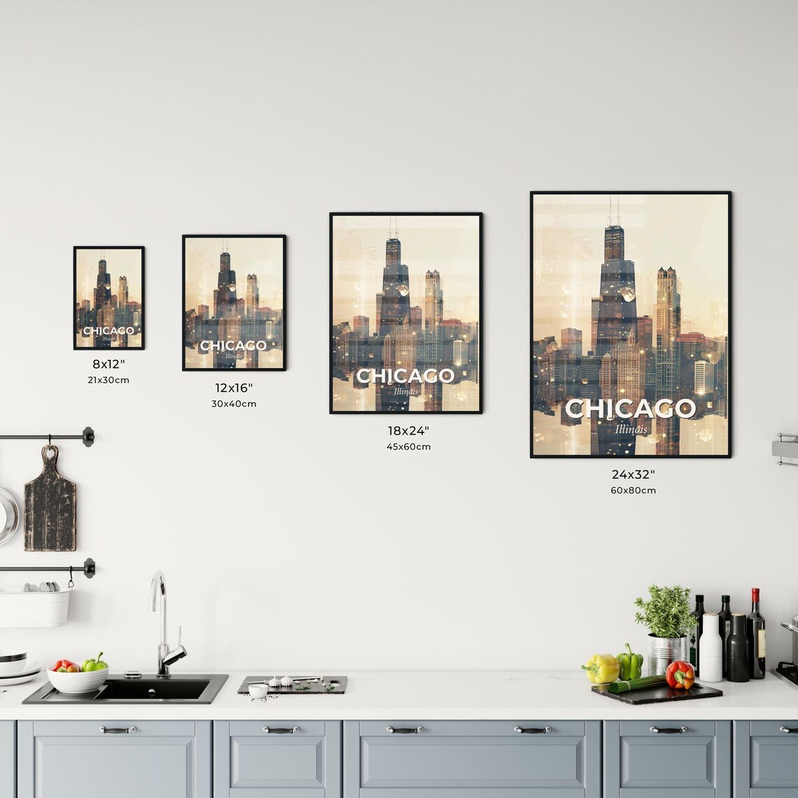 Chicago Illinois Downtown Skyline Towers Golden Sunset Art Poster - Image 3
