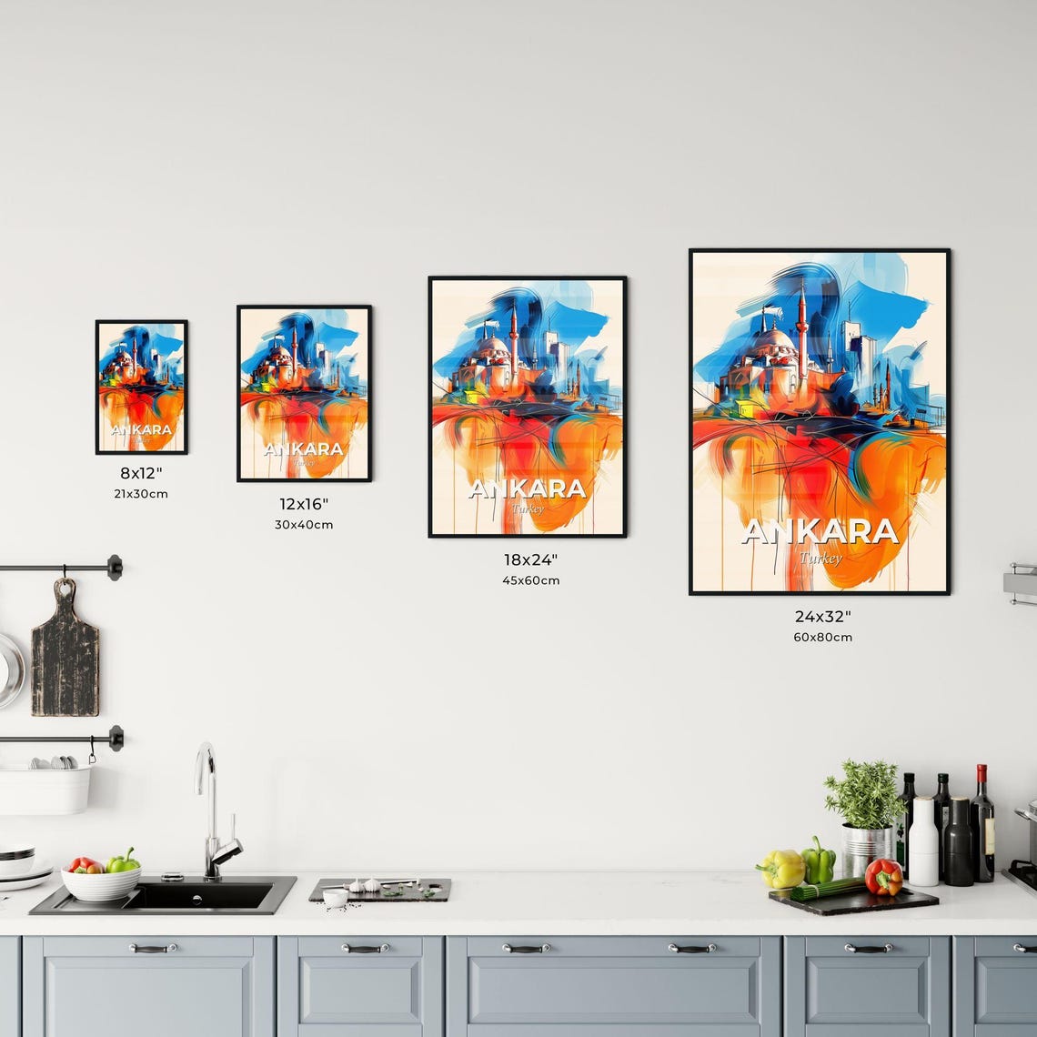 Ankara Turkey Vibrant Watercolor Mosque Cityscape Art Poster - Image 3