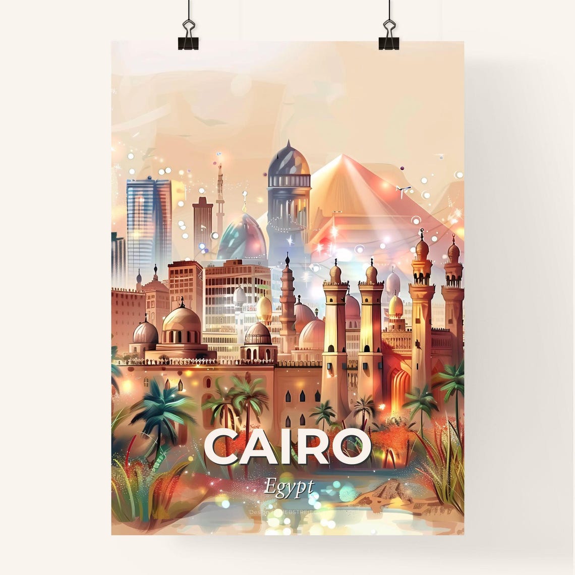 Cairo Egypt Pyramid and Mosque Illustrated Sunset Skyline Poster - Image 4