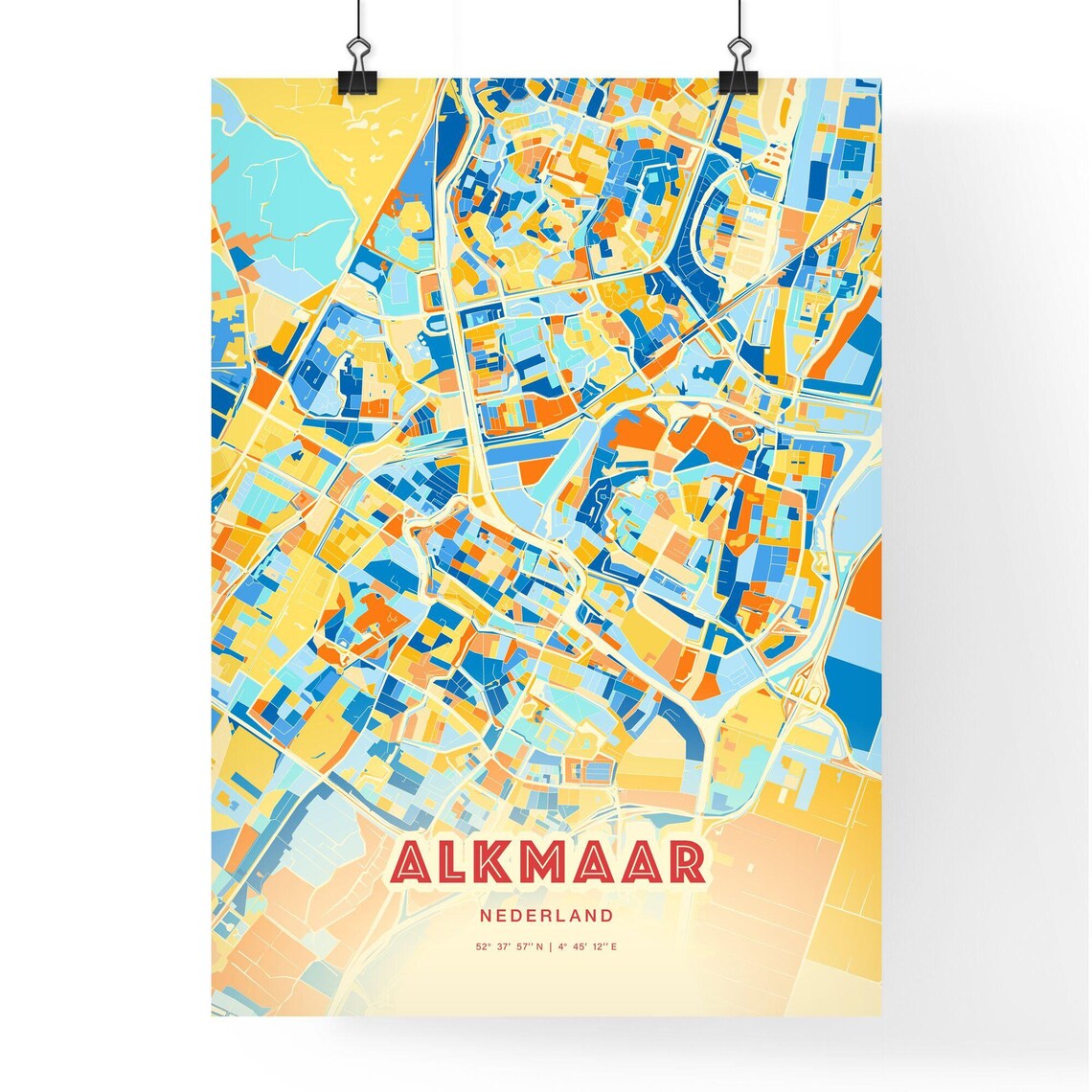 Alkmaar Netherlands Blue Orange Colorful City Map Art Poster With Coordinates - Image 3