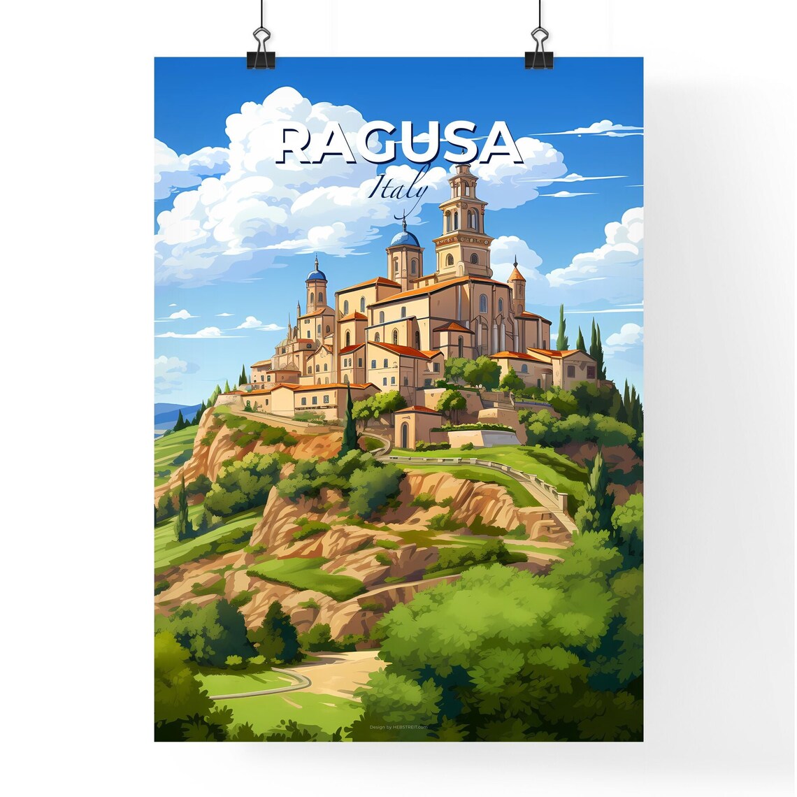 Ragusa Italy Hilltop Baroque Church Towers Green Valley Poster - Image 4