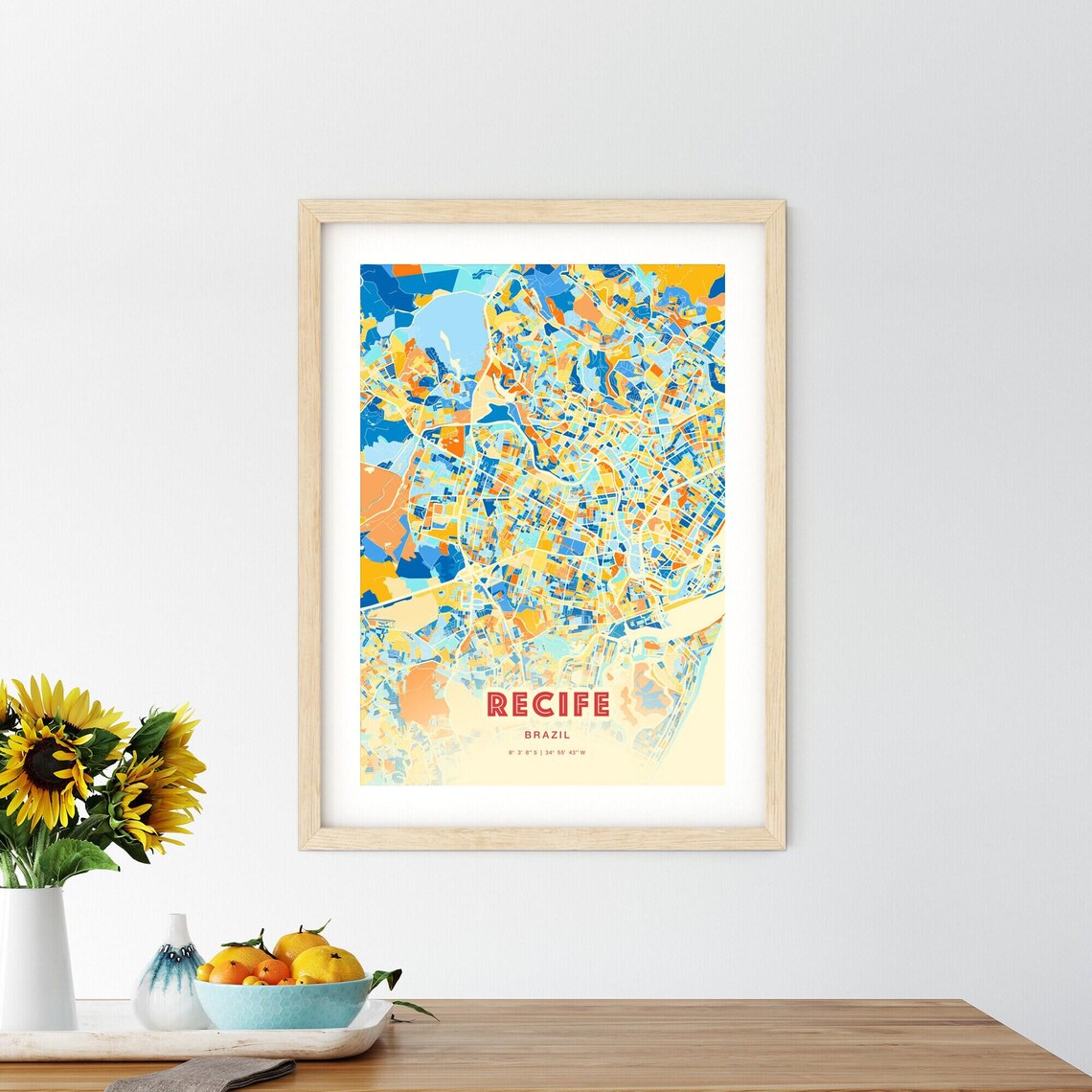 Recife Brazil Vibrant Colorful Modern City Street Map Art Poster - Image 2