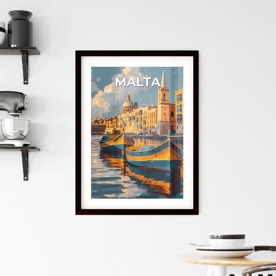 Malta Colorful Fishing Boats Harbor Golden Hour Travel Poster - Image 2