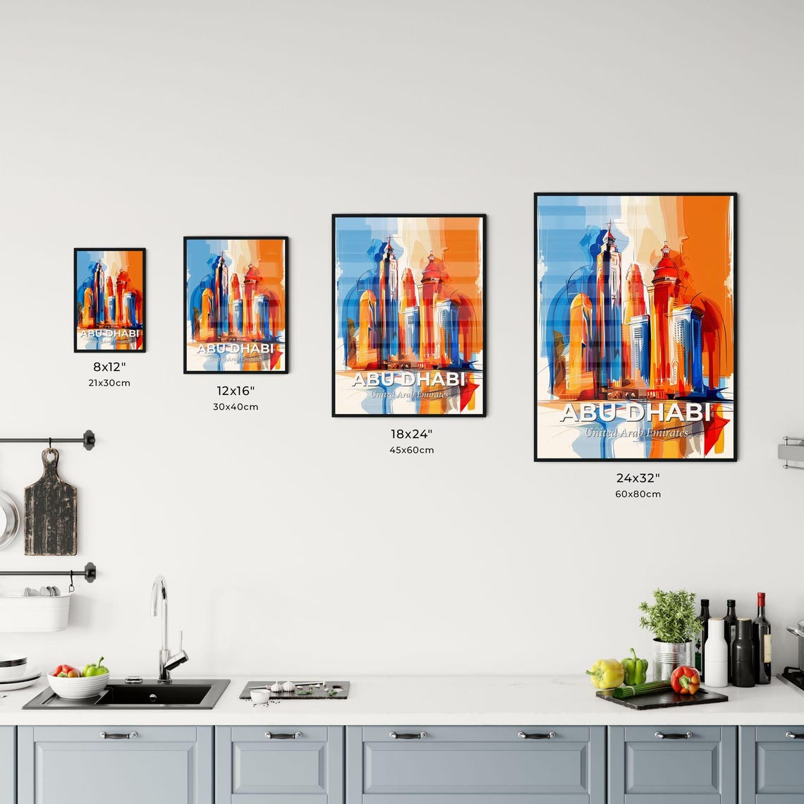 Abu Dhabi United Arab Emirates Watercolor Skyline Art Poster - Image 3