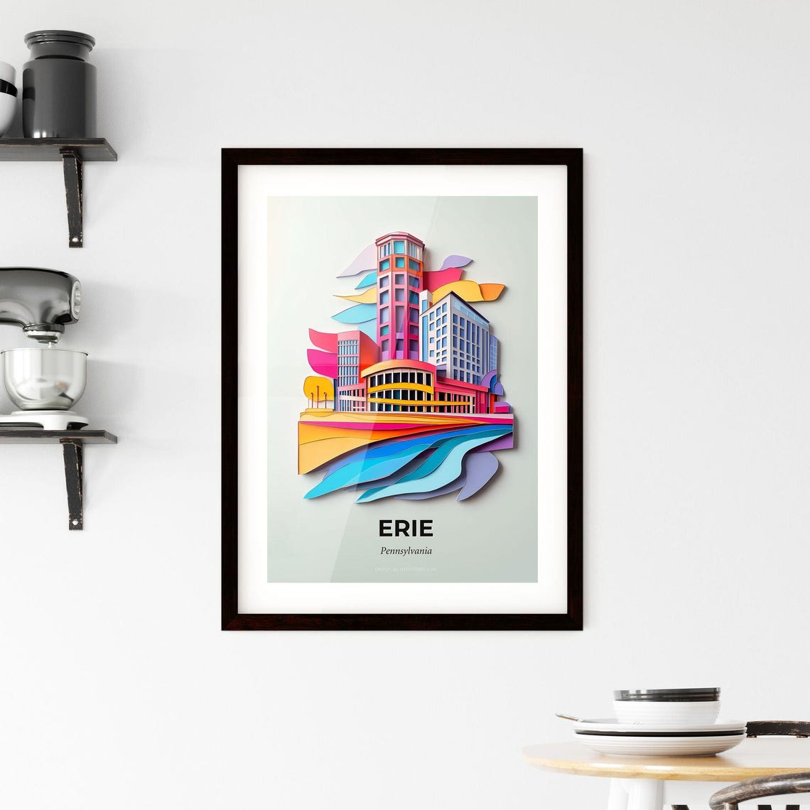 Erie Pennsylvania Colorful Paper Cut Lake City Skyline Poster - Image 2