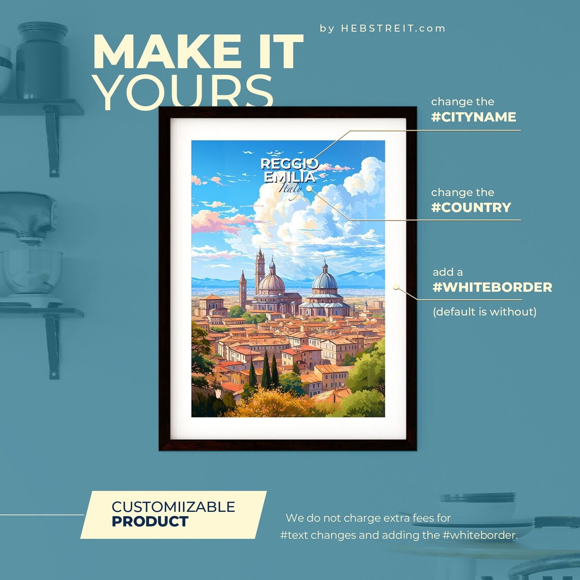Reggio Emilia Italy Skyline Dome Church Rooftops Travel Cityscape Poster - Image 2