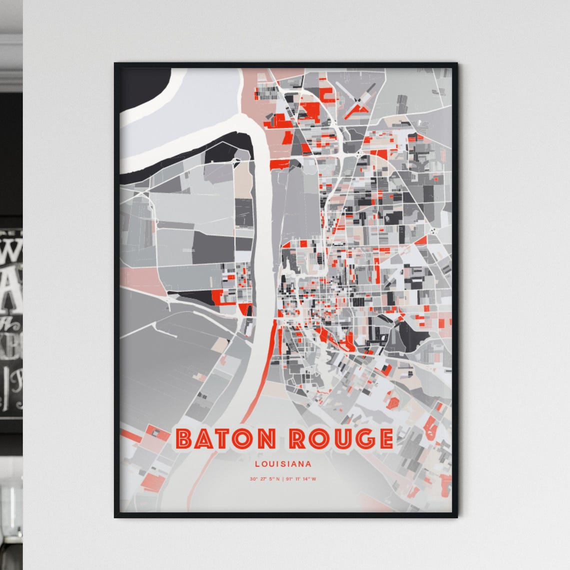 Baton Rouge Louisiana Modern Red Expressive City Map Art Poster