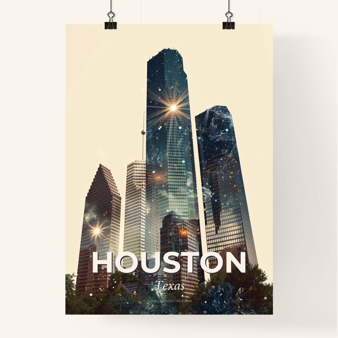 Houston Texas Downtown Skyscrapers Sunburst Skyline Art Poster - Image 4