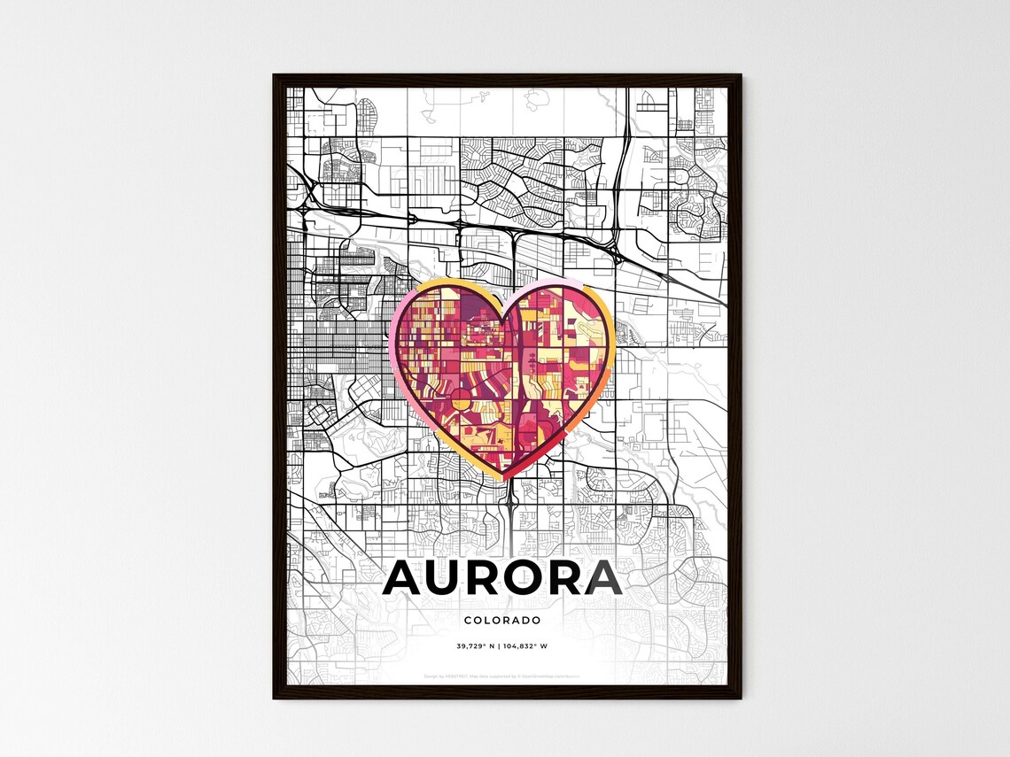 Aurora Colorado Minimal Map Art With Colorful Heart Icon Poster