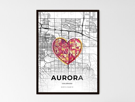Aurora Colorado Minimal Map Art With Colorful Heart Icon Poster