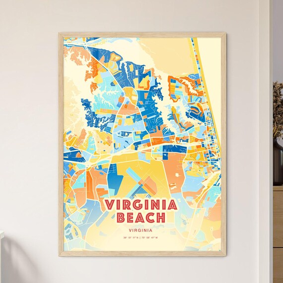 Virginia Beach Virginia Colorful City Map Art Blue Orange Streets Poster