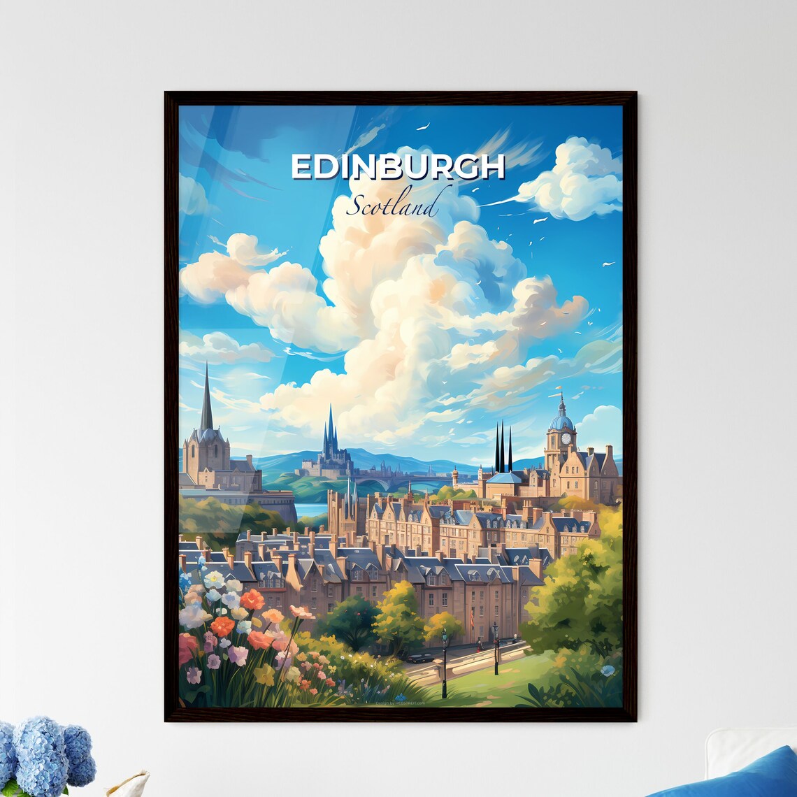 Edinburgh Scotland Travel Poster Historic Old Town Skyline Garden Art