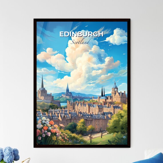 Edinburgh Scotland Travel Poster Historic Old Town Skyline Garden Art