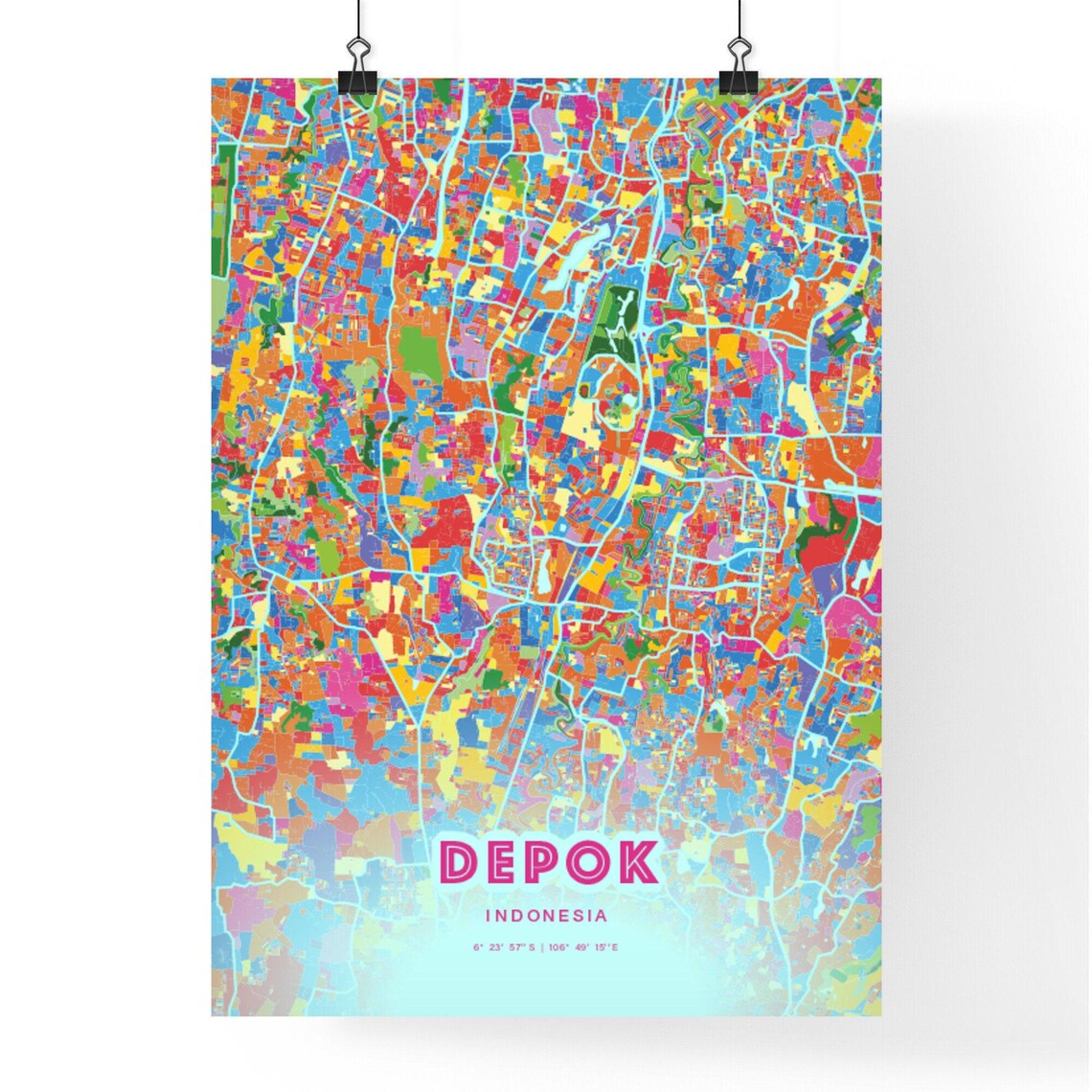 Depok Indonesia Rainbow City Map Poster Vibrant Colorful Street Grid Art - Image 3