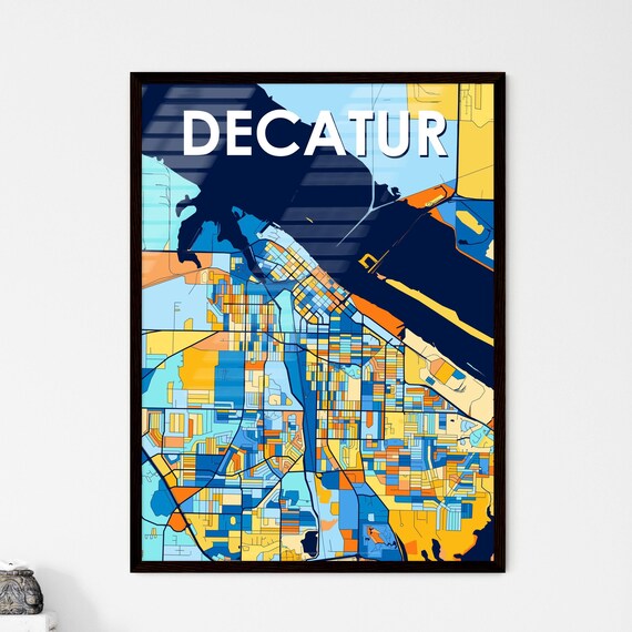 Decatur Alabama Vibrant Stylized Blue and Orange City Map Poster