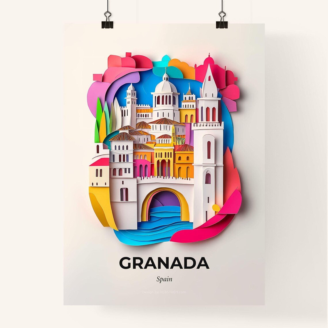 Granada Spain Cathedral Arch Papercut City Travel Scene Poster - Image 4