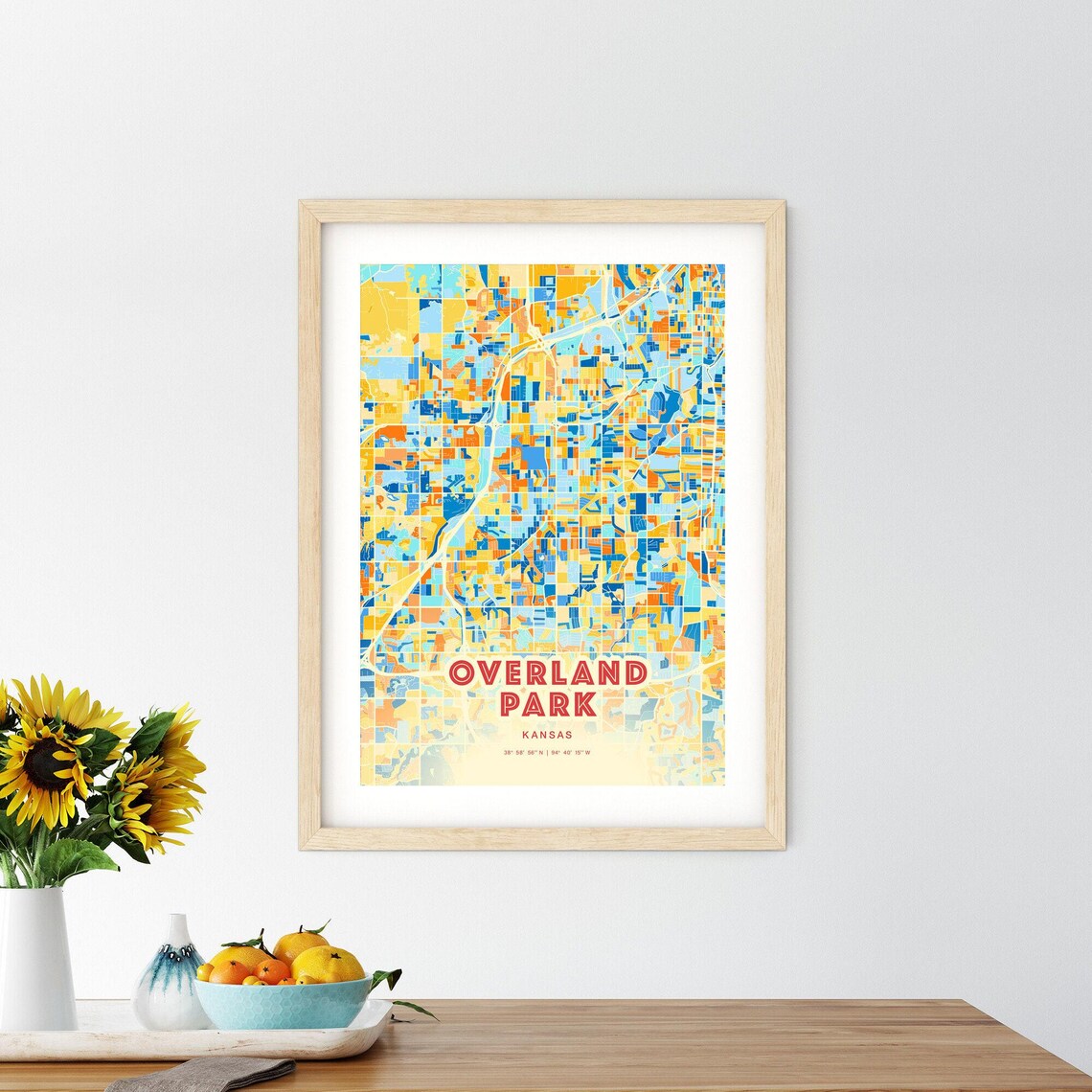 Overland Park Kansas City Map Poster Blue Orange Street Style - Image 2