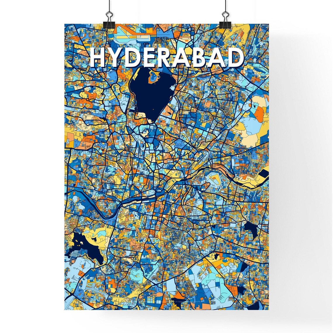 Hyderabad India Bold Colorful Vibrant City Street Map Art Poster - Image 4