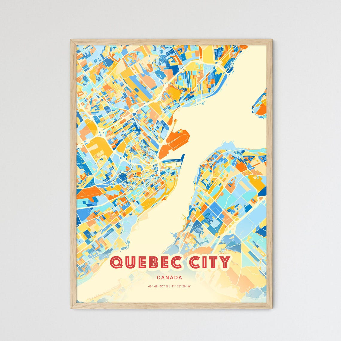 Quebec City Canada Colorful Blue Orange Modern City Map Art Poster