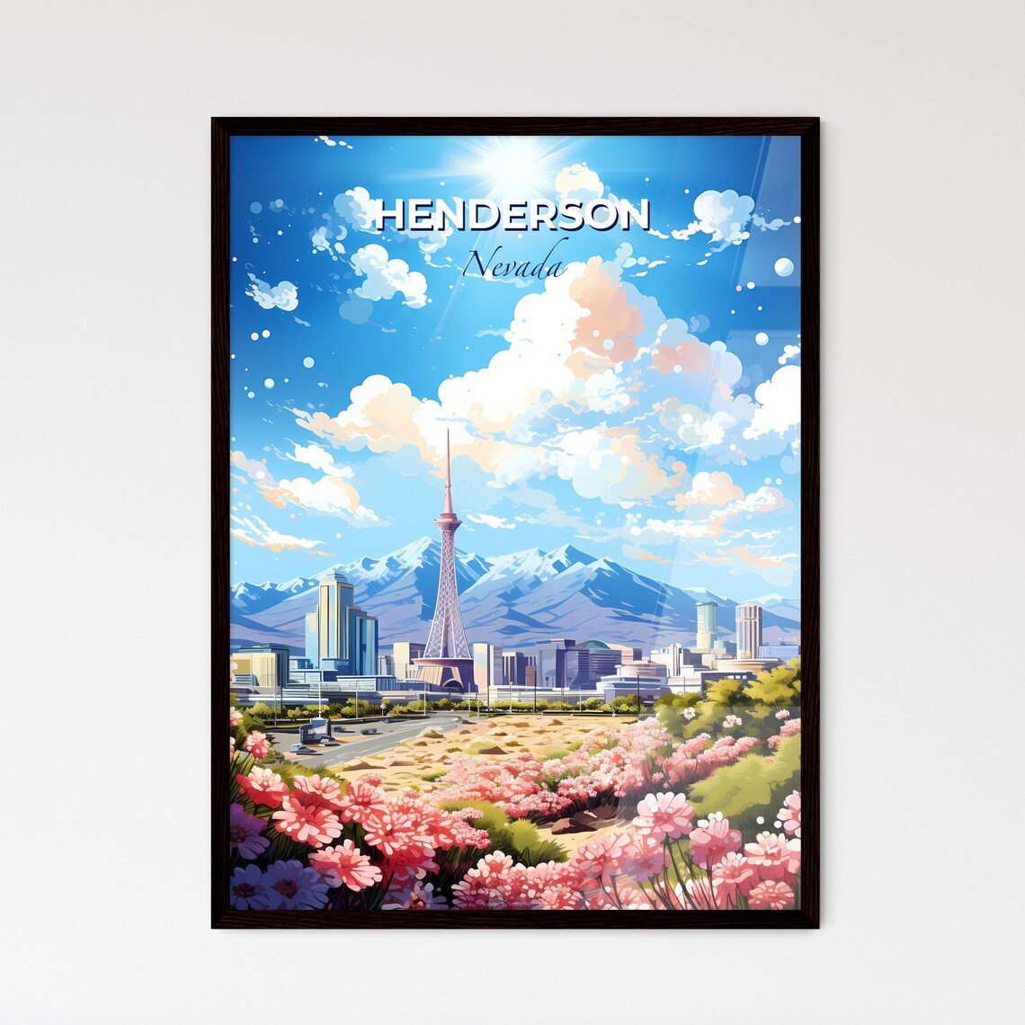 Henderson Nevada Desert Tower Mountain Bloom Scenic Travel Poster