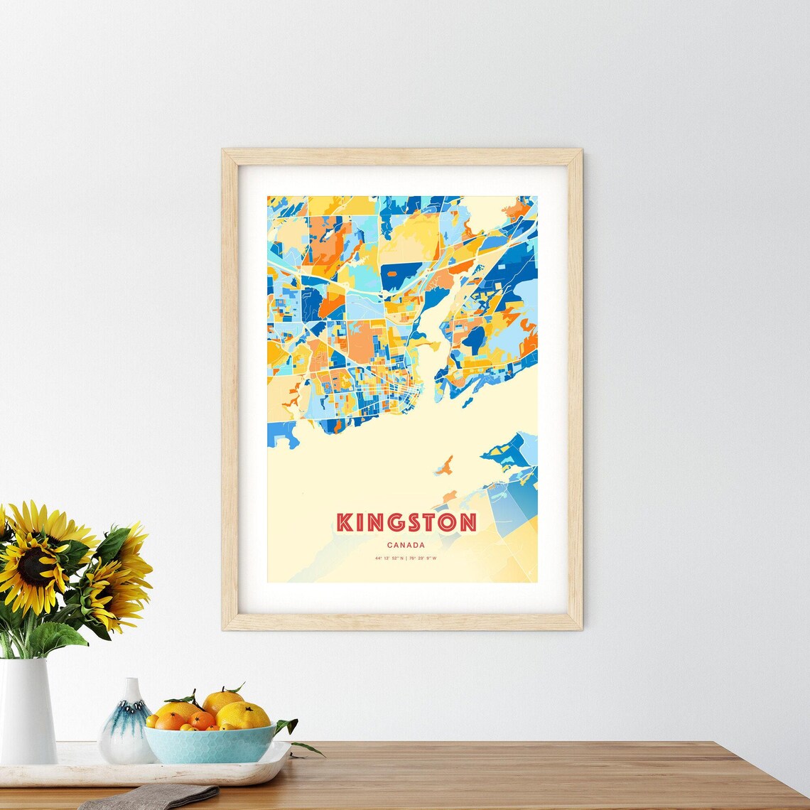 Kingston Canada City Map Art Poster Blue Orange Street Style - Image 2