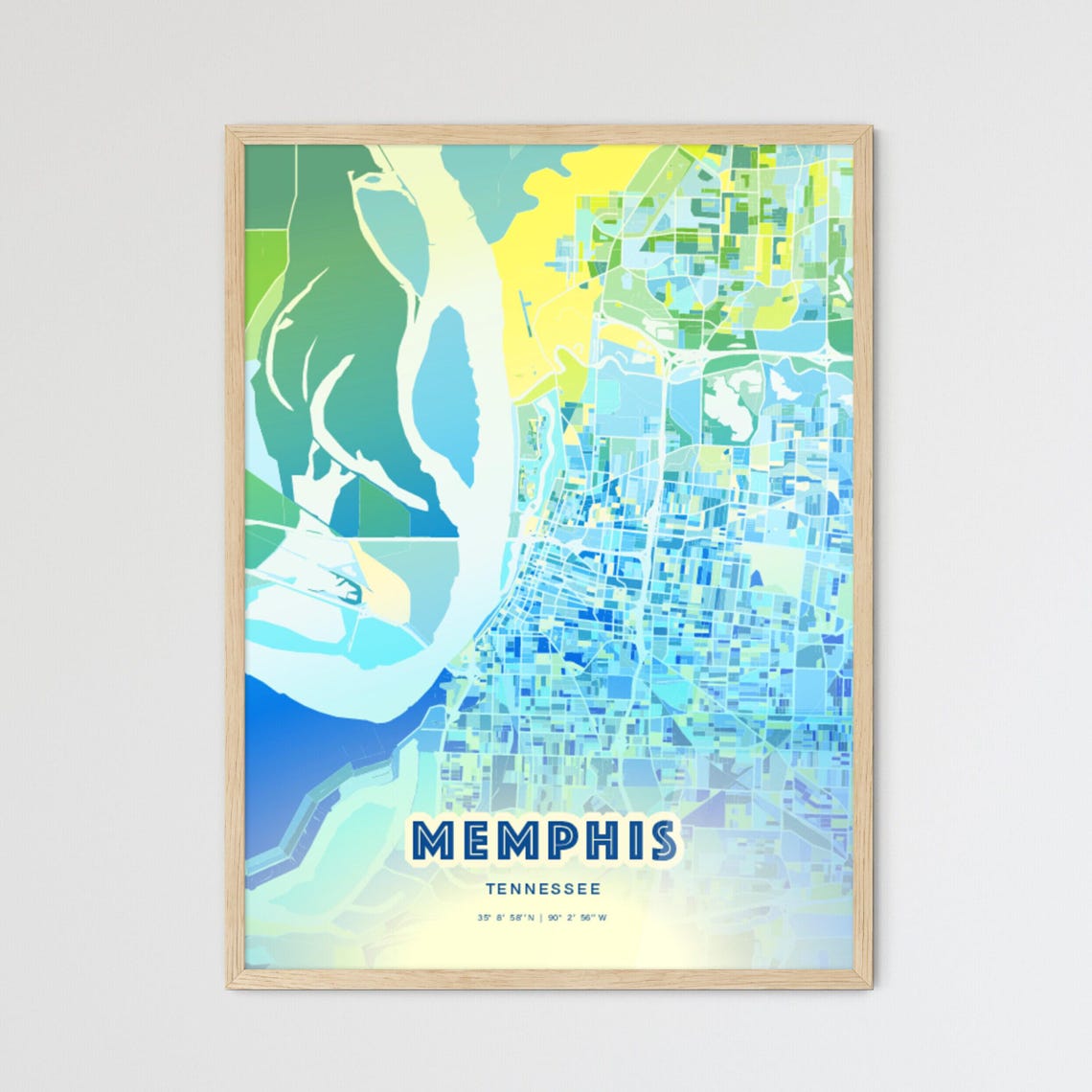 Memphis Tennessee Bluish Gradient City Map Art Poster Customizable