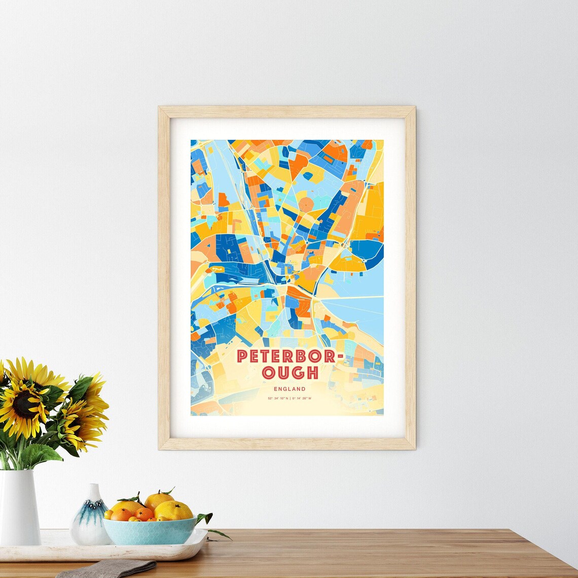 Peterborough England Colorful Blue Orange City Street Map Art Poster - Image 2