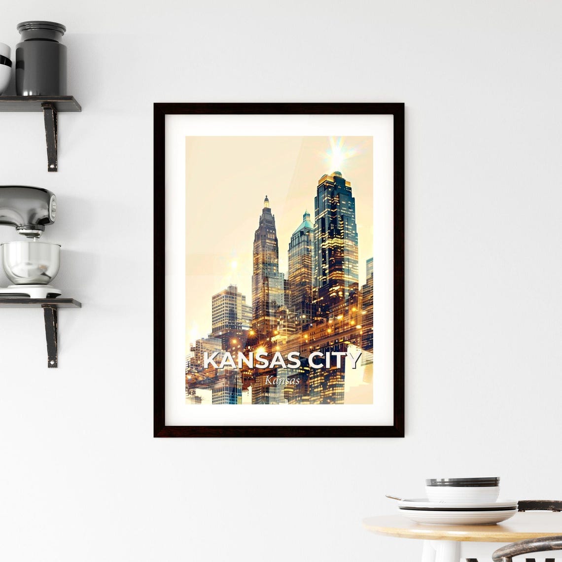 Kansas City Kansas Illuminated Night Skyline Towers Golden Art Poster - Image 2