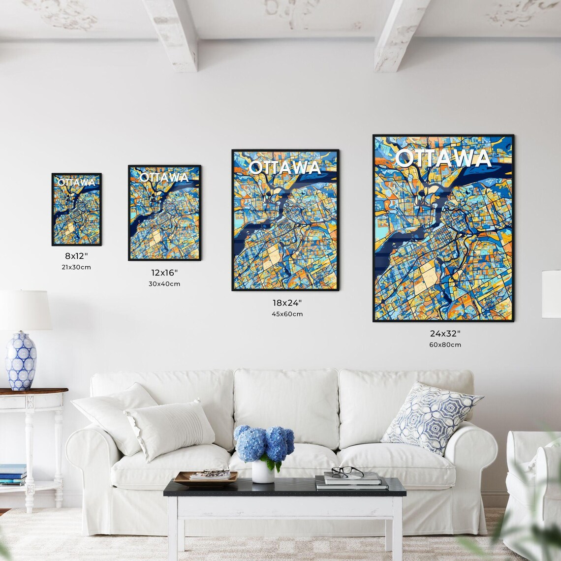 Ottawa Canada Bold City Map Art Poster in Navy Orange and Yellow - Image 3
