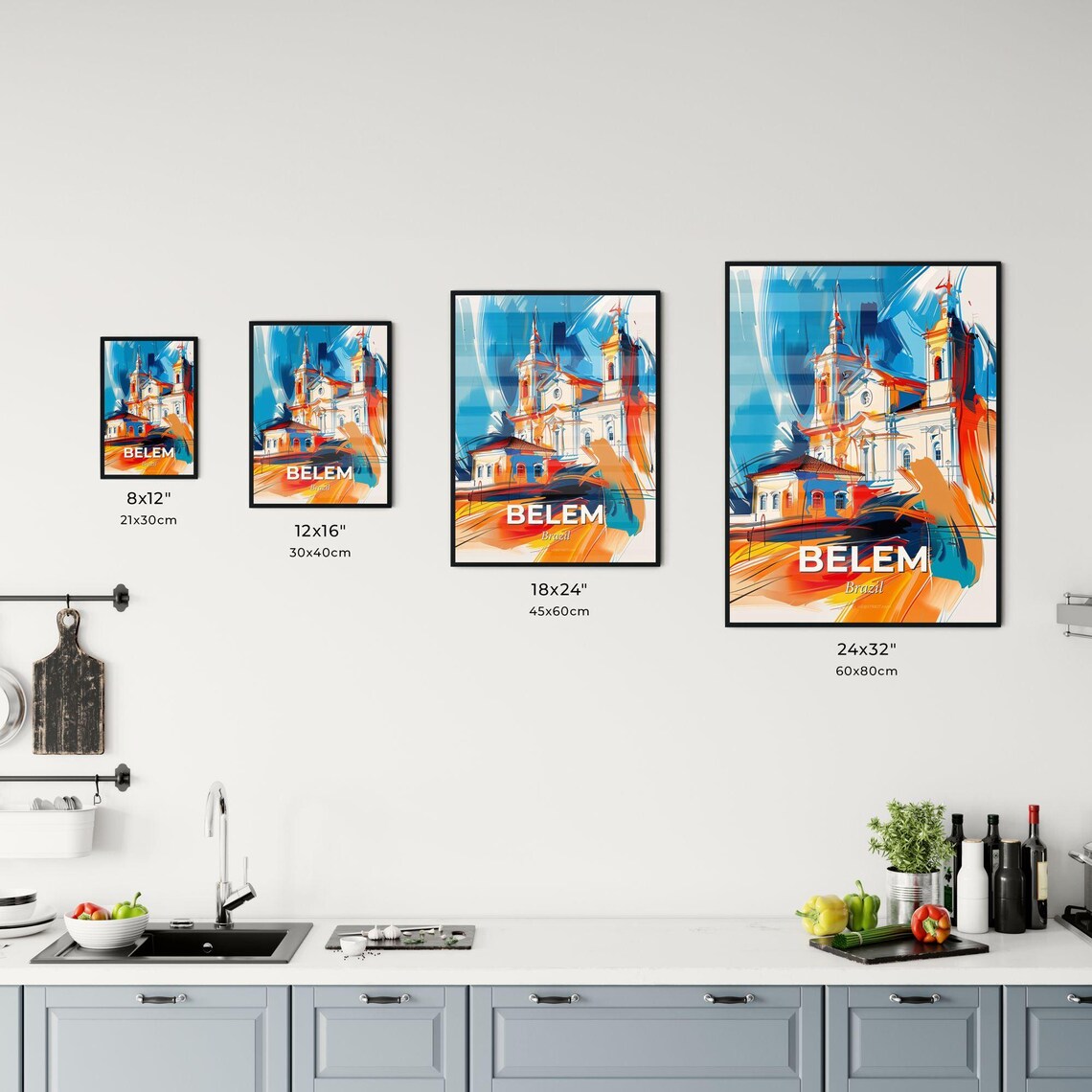 Belem Brazil Vibrant Watercolor Church Cityscape Decor Poster - Image 3