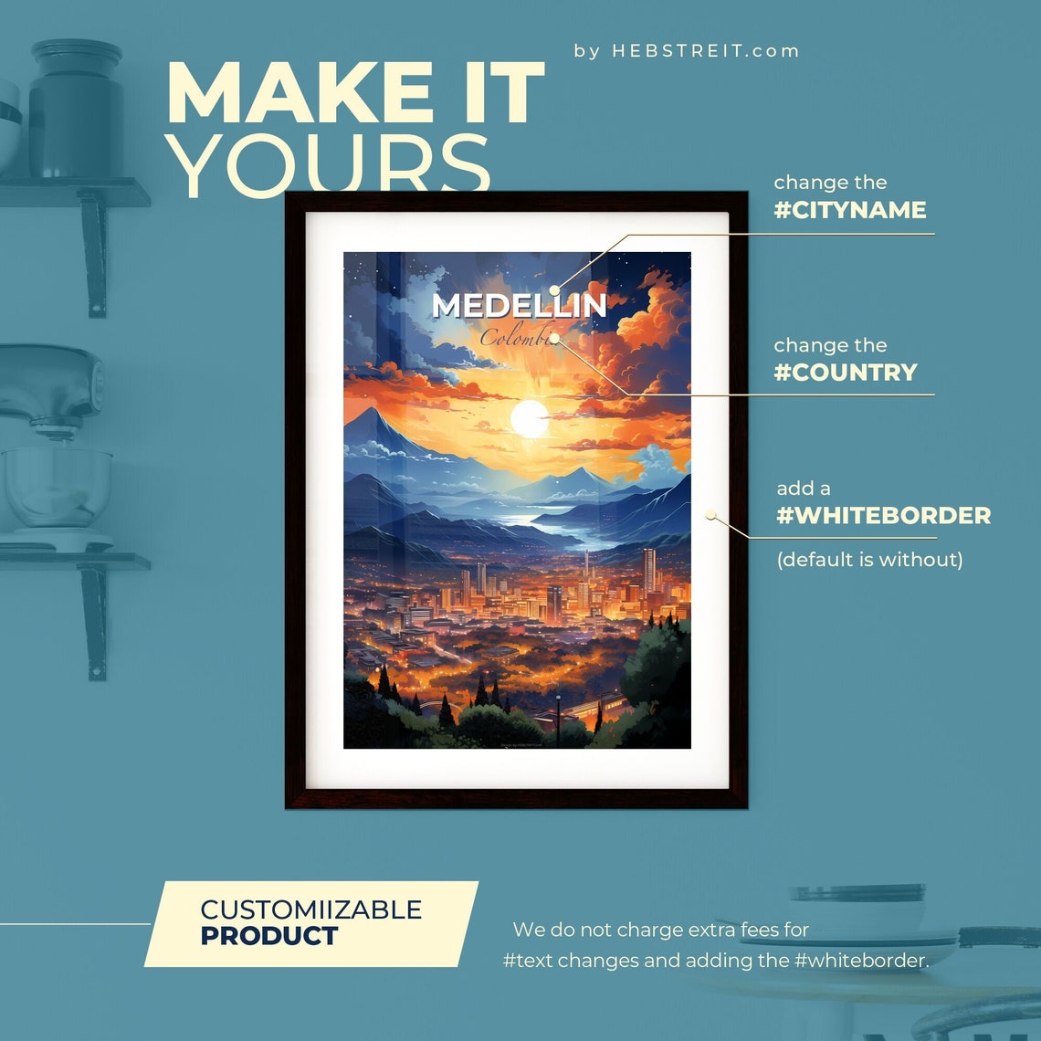 Medellin Colombia Sunset Travel Poster Mountain City Artwork - Image 2