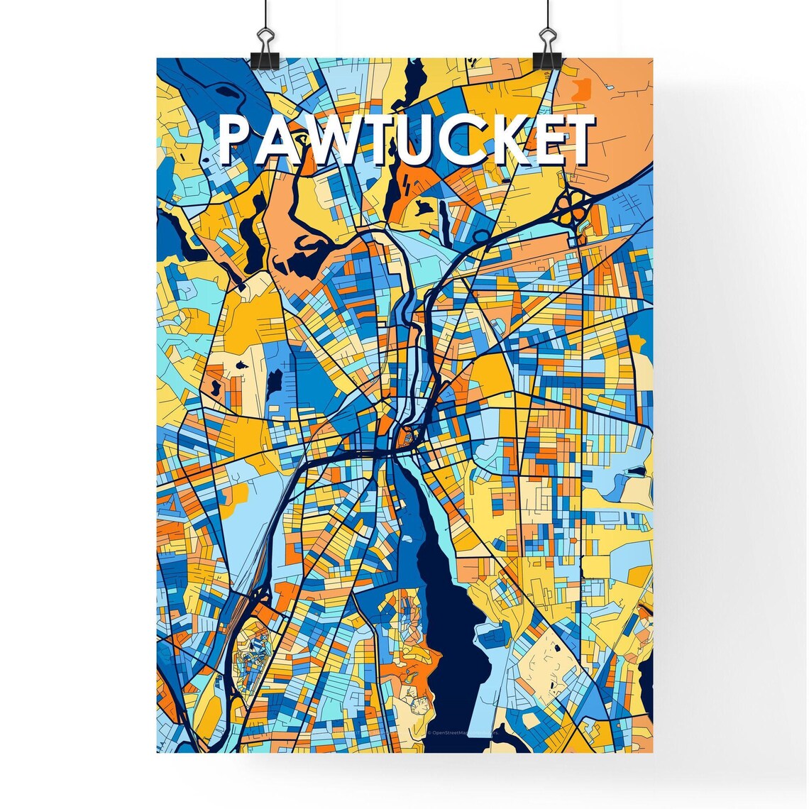 Pawtucket Rhode Island Colorful Modern City Map Poster for Home and Office - Image 4