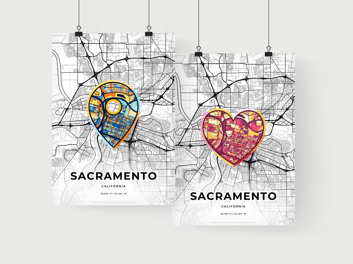 Sacramento California Minimal Map Art With Colorful Heart Icon Poster - Image 2
