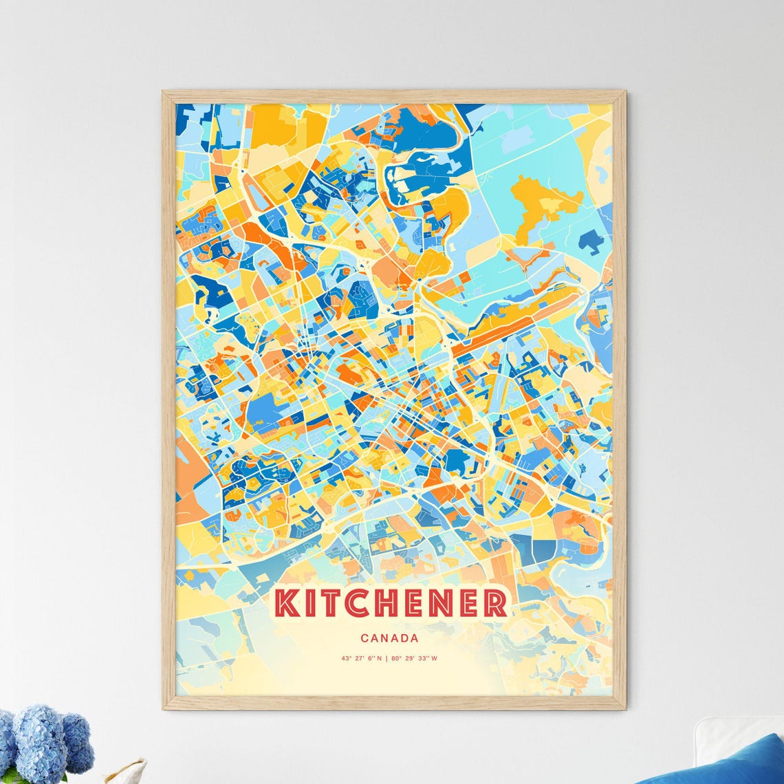Kitchener Canada Modern Colorful City Map Art Coordinates Poster