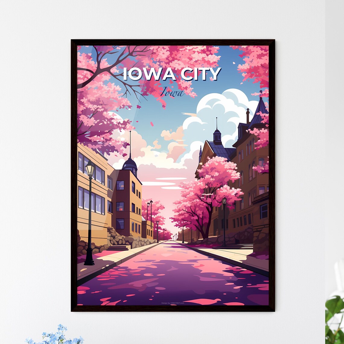 Iowa City Iowa Cherry Blossom Main Street Vintage Travel Poster