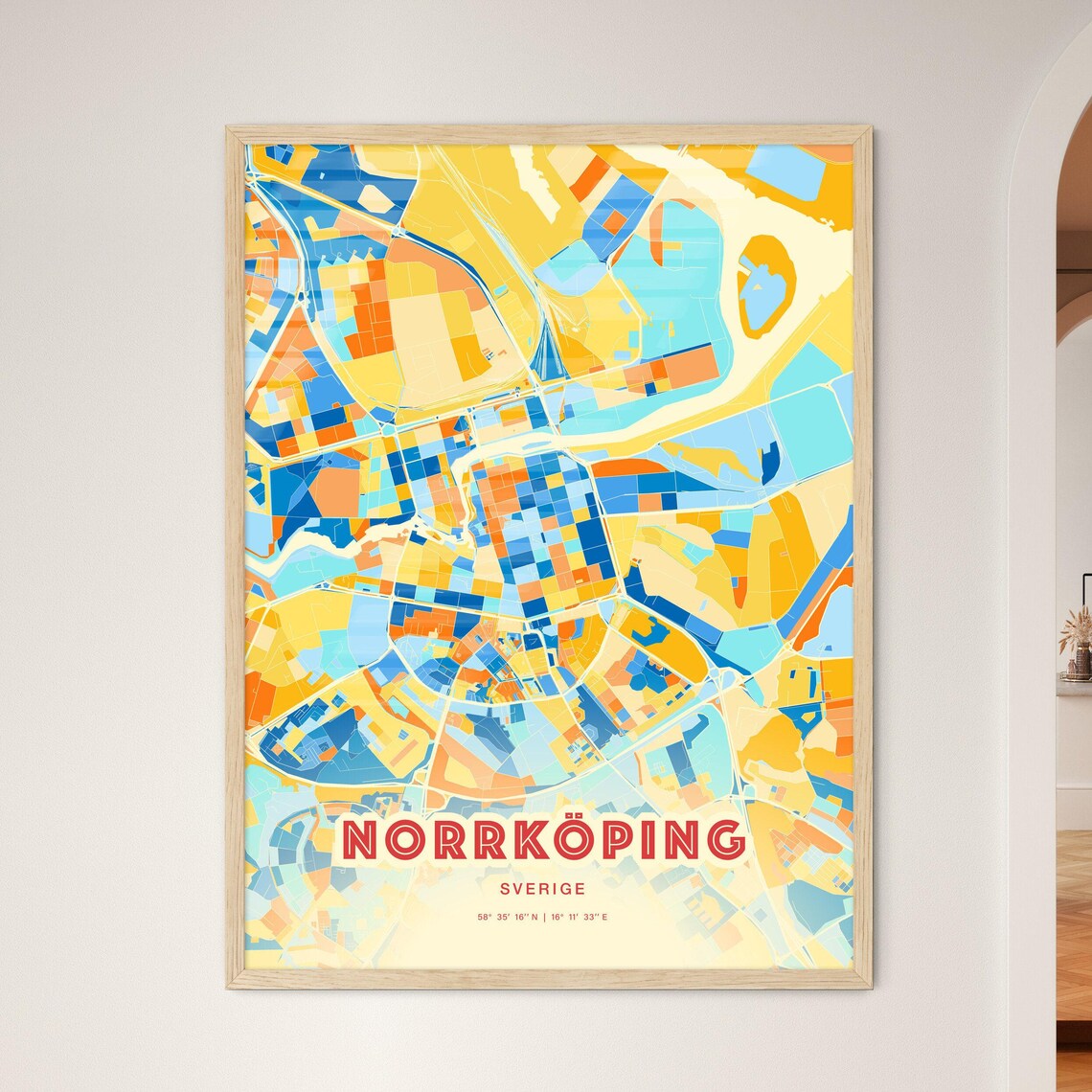 Norrkoping Sweden Scandinavian Blue Orange City Map Art Poster