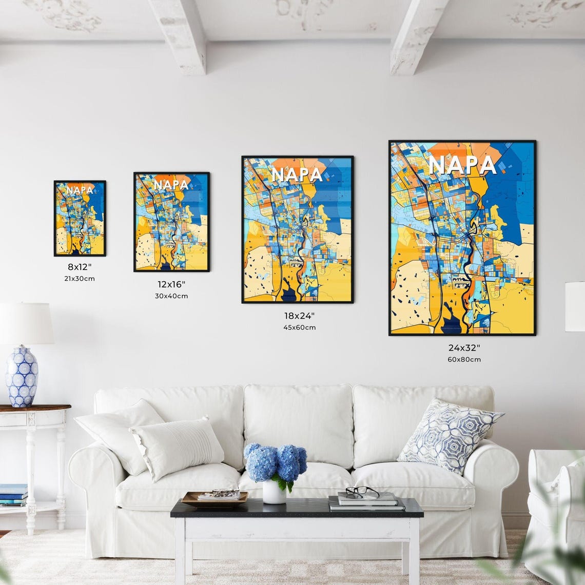 Napa California Bright Bold Blue and Orange City Map Decor Poster - Image 3