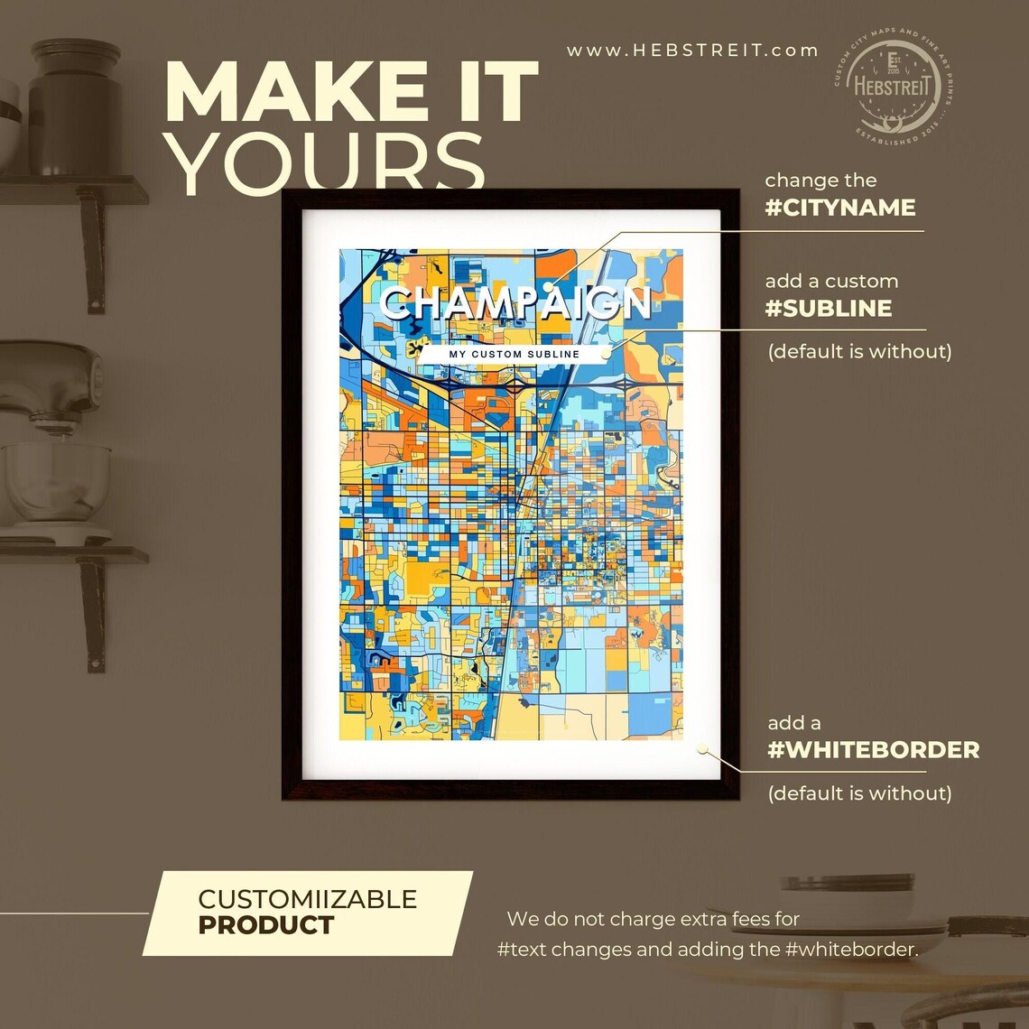 Champaign Illinois Colorful Modern City Street Map Art Poster - Image 2