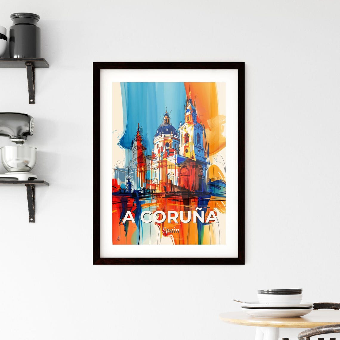 A Coruna Spain Colorful Abstract Blue Dome Cathedral Art Poster - Image 2