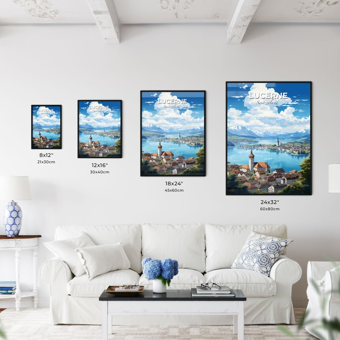 Lucerne Switzerland Lake Old Town Snow Mountain Alpine Travel Poster - Image 3