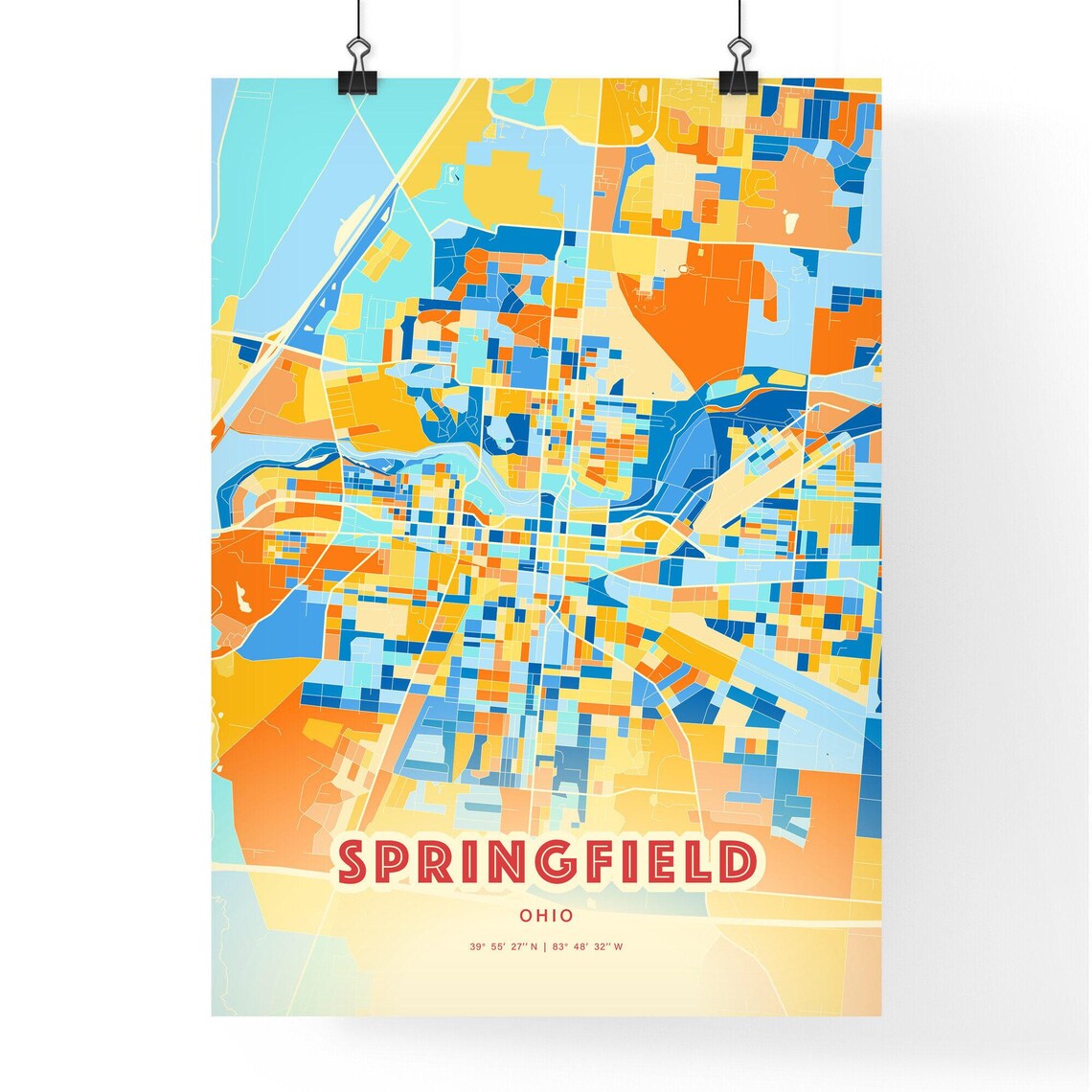 Abstract Springfield Ohio Modern Colorful City Street Map Art Poster