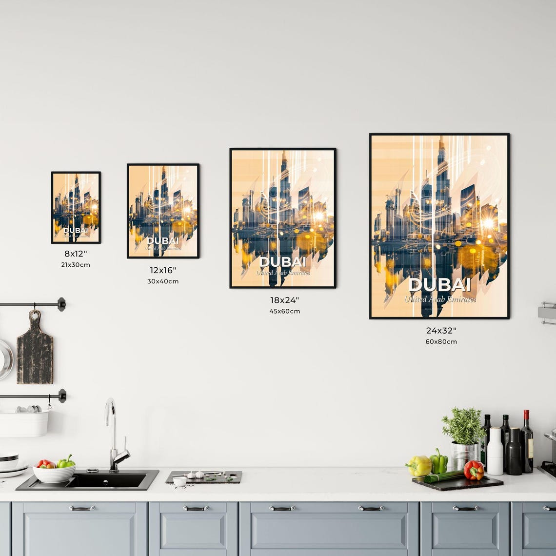 Dubai United Arab Emirates Burj Khalifa Golden Skyline Poster - Image 3